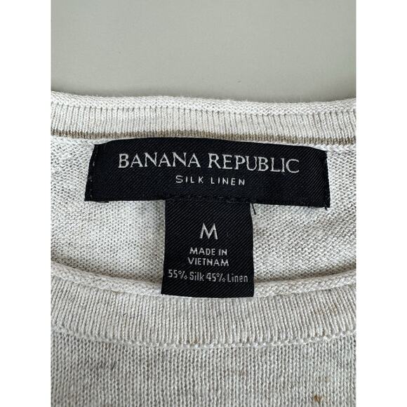 Banana Republic Men’s Silk Linen Sweater M Oatmeal Crewneck Smart Preppy Minimal - Picture 2 of 10